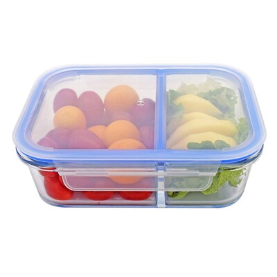 Pyrex 1.3L borosilicate glass food containers with divider