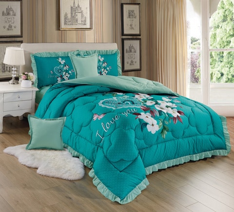 Mainstays 7-Piece Teal Roses Comforter Set With Dec, 55% OFF