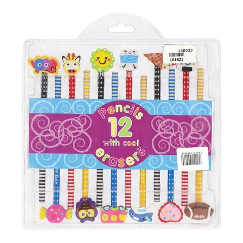 Pencils With Cool Erasers 12 pcs