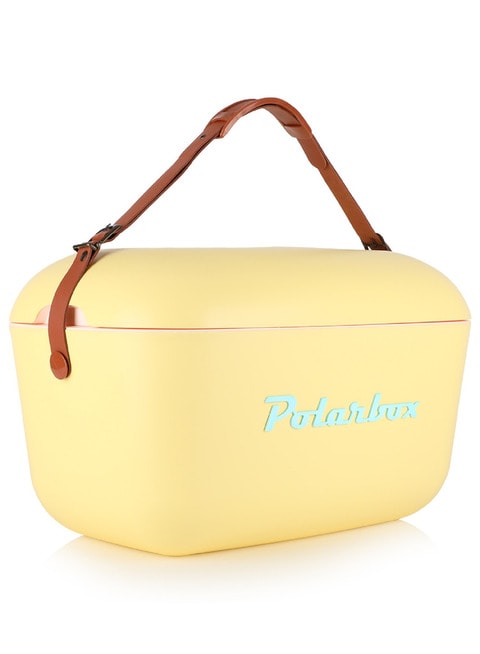 Polarbox 20L Portable Ice Box, For Outdoor Use, Drinks And Food, Classic Storage Box, Yellow/Cyan Cooler with Brown Leather Strap