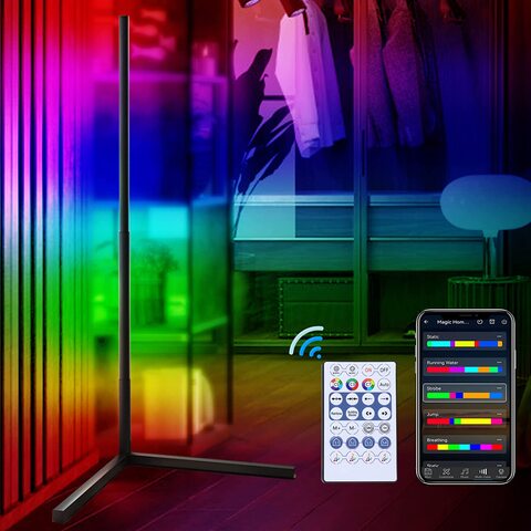 SKY-TOUCH Corner Led Floor Lamp,RGB Color Changing Corner Lamp, Smart LED Floor Lamp Controlled by APP&amp;Remote with Reactive Music Mode and DIY Mode Corner Lamp for Living Room Decor (Height 150cm）