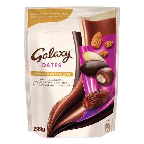 Galaxy Chocolate Assorted Dates Covered In Milk Dark And White Chocolate 299g