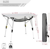 Outdoor Folding Portable Picnic Camping Table with Aluminum Legs Adjustable Height Roll Up Table Top Mesh Layer