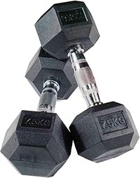 Sky Land Rubber Coated Hex Dumbbell Set With Chrome Metal Handle For Strength Training-[7.5 Kgs X 2Pcs]-Em-9260-7.5