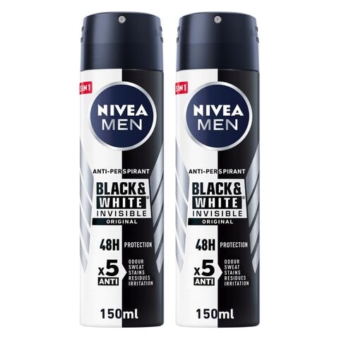 Buy NIVEA MEN Antiperspirant Spray for Men 48h Protection Black  White Invisible Original 150ml Pack of 2 in UAE
