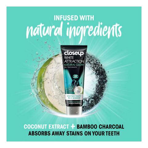 Closeup White Attraction Natural Glow Gel Toothpaste With Coconut Extract And Bamboo Charcoal 75ml