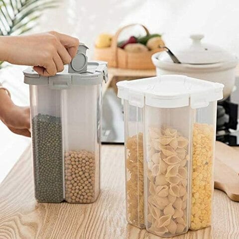 Aiwanto 1Pc Food Storage Containers Kitchen Storage Box Grain Rice Dry Fruits Storage Box  Air proof Food Sealed Cans For Coffee Sugar Tea Tin (Gray, Four-partition)