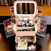 Original makeup jewelry organizer with LED mirror, storage box, acrylic Case for Dressing Table, Desktop, Dustproof Perfume Rack Skin Care Storage, Lipstick Nail Brush Holder