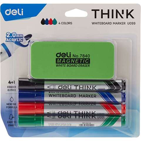 Buy Deli Think White Board Marker Set with Magnetic Eraser 5 PCS