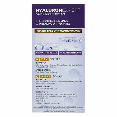 L&#39;Oreal Paris Hyaluron Expert Day Cream+Night Cream 50ml x Pack of 2