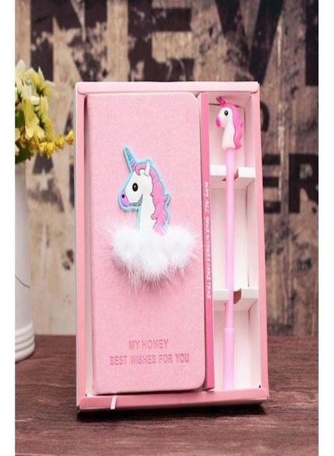 Generic Unicorn Heart Notebook With Pencil Set Pink