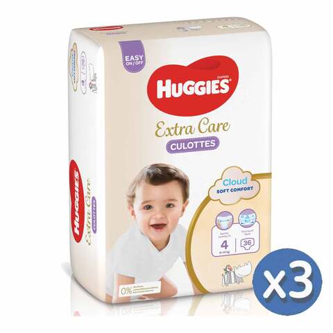 اشتري Huggies Extra Care Culottes Diaper Pants Size 4 9-14kg White 36 countx3 في الامارات