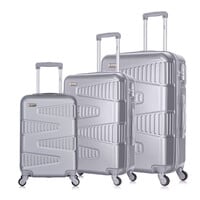 Senator Hard Case Suitcase Trolley Luggage Set of 3 For Unisex ABS Lightweight Travel Bag with 4 Spinner Wheels KH1075 Silver White