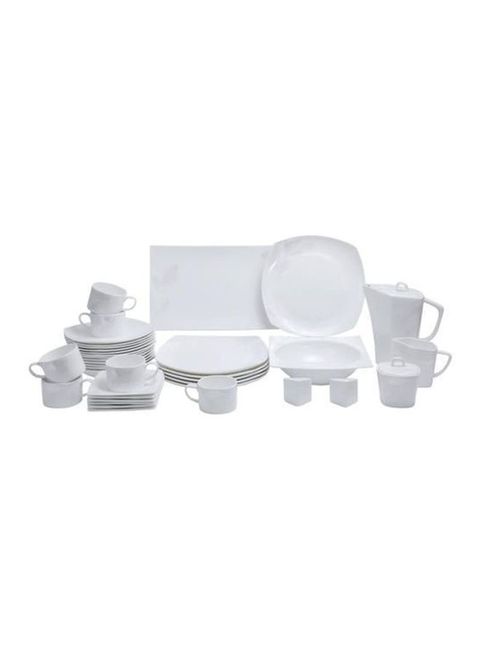 Royalford 39-Piece Bone China Square Dinner Set White Oval Plate 1x14, Dinner Plate 6x10.5, Dessert Plate 6x8 , Soup Plate6x8 ,Salad Bowl 1x9inch