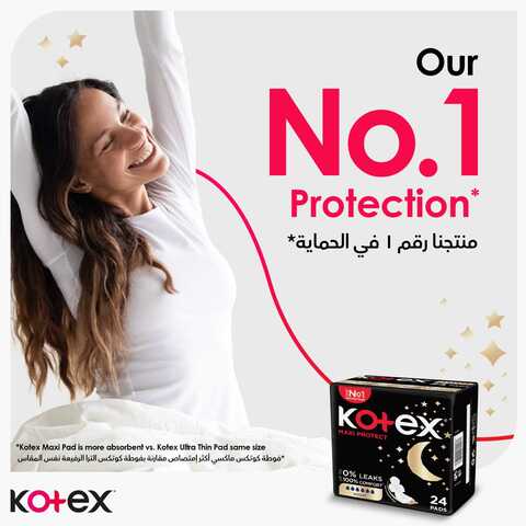 Kotex Maxi Protect Thick Pads Overnight Protection Sanitary Pads With Wings 24 Sanitary Pads