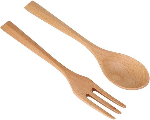 AtrauX Wooden Fork, 2Pcs/Set Non-Toxic and Eco-Friendly Wooden Spoon Fork, Flatware Set Cutlery Set for(Spoon and fork combination)