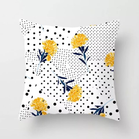 DEALS FOR LESS - 1 Piece Yellow Flower &amp; Polka Dots Design, Decorative Cushion Cover.