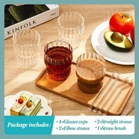 1CHASE Borosilicate Origami Style Ribbed Glassware Drinking Glass Cups With Straws 300ml (Set Of 4) Ribbed Glass Mason Jar Vintage Fluted Glassware