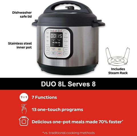 Buy Instant Duo8, 7.6L 8Quart, 7 In 1 Electric Programmable Pressure Cooker,  Multicooker 13 Smart Programs, Stainless Steel Inner Pot, Advanced Safety  Protection, Inp 113 0007 01, Black & Stainless Steel Online 