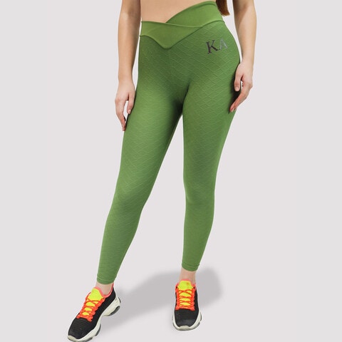 Kidwala V-Waist Power Leggings - High V-cross Waistband Workout Gym Yoga  Seamless Pants for Women (Small, Green)