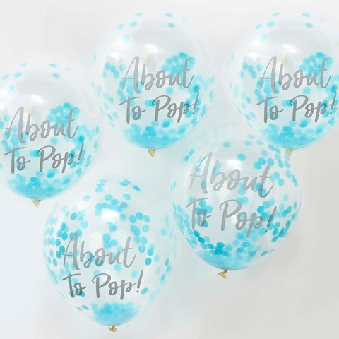 GingerRay - Oh Baby Confetti Balloons 12in Blue About To Pop 5pcs - Blue