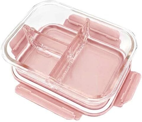 Aiwanto 3 Compartment Glass lunch box Tiffin Box Lunch Storage Box Lunch Container Microwavable 1000ML Capacity (Pink, 3-Compartment)