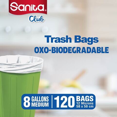 Sanita Club 8 Gallon Oxo-Biodegradable Garbage Bags White M Pack of 4