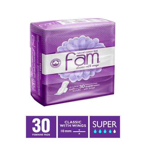 Fam Maxi Classic Sanitary Pads With Wings White 30 Pads