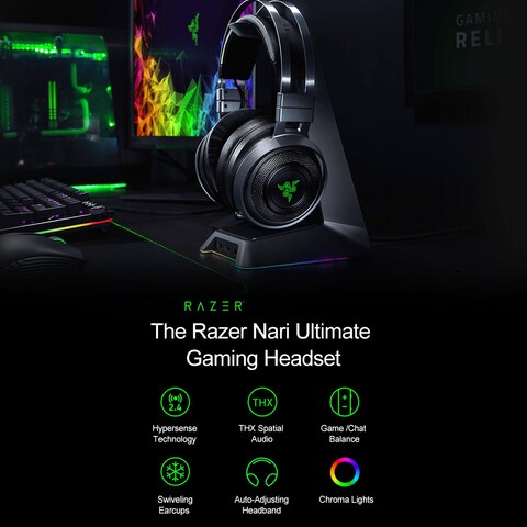 Buy Razer Nari Ultimate Gaming Headset Headphone Wireless 7 1 Surround Sound Earphone Thx Spatial Audio Haptic Feedback Auto Adjust Headband Swivel Cups Chroma Rgb Retractable Mic Game Chat Balance Online Shop Electronics