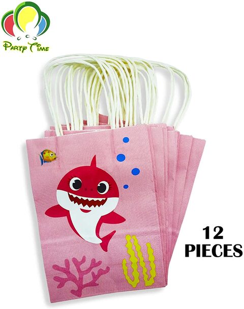 Buy Party Time 12-Pieces Pink Baby Shark Kraft Bags for Baby Shark