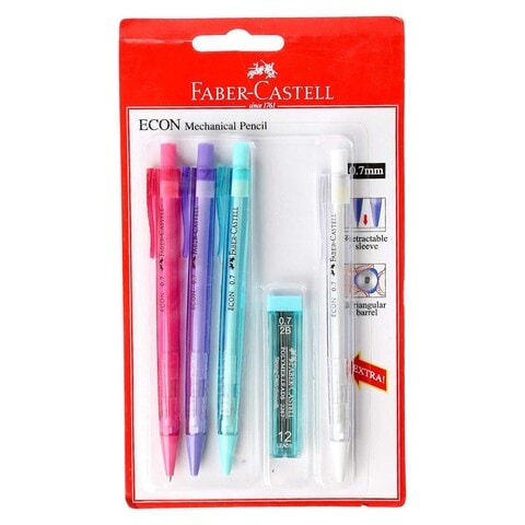 Faber-Castell Econ Mechanical Pencil 4 PCS with 12 HB Leads Multicolour 0.7mm