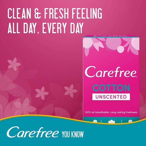 Carefree Daily Panty Liners, Cotton, Unscented, Pack Of 34