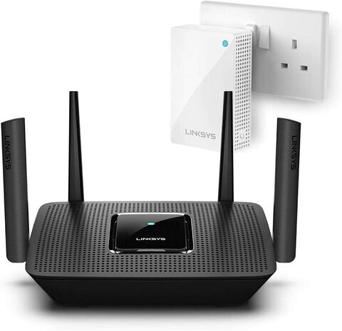 Linksys Bundle Tri-Band Mu-Mimo Mesh Wifi Router &amp; 1 Velop Dual-Band Whole Home Mesh Wifi Plug-In Node (Ac3500, Works With Any Isp Plan Or Modem) - Mr8300