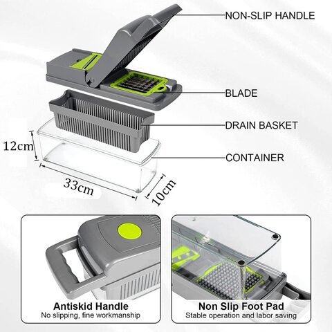 Vegetable Chopper Slicer Dicer - Onion Chopper - Effortless No-Mess Salad Vegetable  Cutter, 3 Interchangeable Blades Set with Food Container, Cleaning Brush  for Veggie Past price in UAE,  UAE