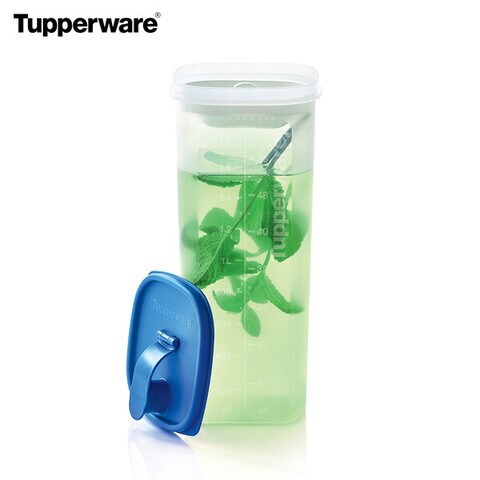 New Tupperware 1.25 Cup Mini Slim Line Pitcher Blue Lid, Pour Spout 7232