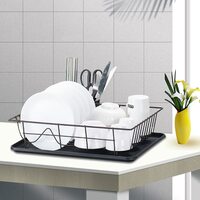 Jjone Dish Drying Rack Stainless Steel Utensils Holder For Kitchen Bowl Plate Storage Organizer Kitchen Utensils Dish Racks Black Dish Stand With Drain Tray (A-Black)