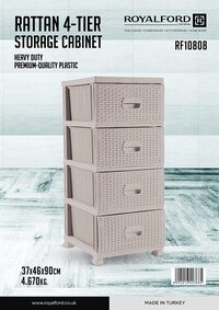 Royalford Rattan 4 Tier Storage Cabinet, Plastic Drawers, RF10808 Stationary Arts Desktop Tabletop Organizer Storage Tower Unit For Office Bedroom Kitchen, Multicolor