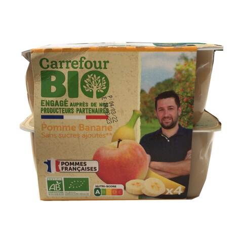 Carrefour Bio Organic Apple Banana Sauce No Added Sugar 100g X4