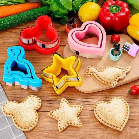 10pcs Stainless Steel Sandwich Cutter and Sealer Set for Kids, Star & Heart & Circle & Square Shape Food Cutters,Cookie Cutters Vegetable Fruit