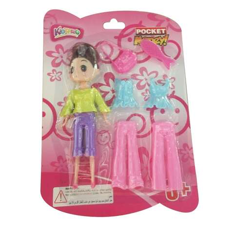 Kidzpro Pocket Money Snap-On Fashion Doll With Accessories Multicolour Pack of 7