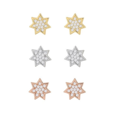 Neoglory Hot Wholesale 3 Pairs One Set 7 Angle Stud Earrings Group Made By Brass And Zircon For Women