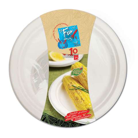 Fun Biodegradable Moulded Fiber Plates White 7inch Pack of 10
