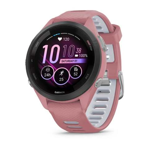 Garmin Forerunner 265S GPS Running Smartwatch, Black Bezel With Light Pink Case And Light Pink/Powder Grey Silicone Band, 010-02810-15