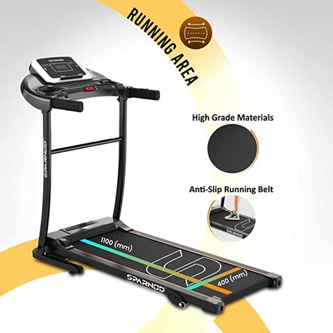 Sparnod Fitness STH-1250 (3 Hp Peak) Automatic Motorised Treadmill for Home Use   Speed-12Km/Hr   Max User Weight 100 Kg   3 Level Manual Incline   Free Installation Video Assistance