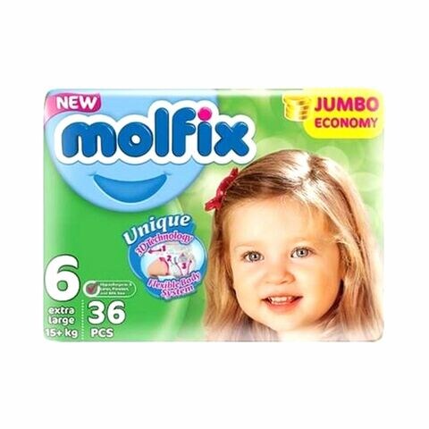 Molfix Baby Diapers Jumbo Economy Size 6 Extra Large 15+ kg 36 Count