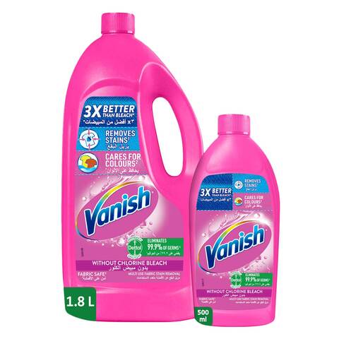 Vanish Laundry Stain Remover Liquid for White &amp; Colored Clothes, Can be Used with or without Detergents &amp; Additives, Ideal for Use in the Washing Machine, 1.8 L and 500 ml, Pack of 2