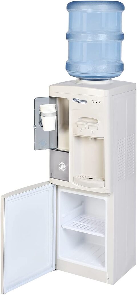 Super General Hot and Cold Water Dispenser, Water-Cooler with Cabinet and Cup-Holder, Instant-Hot-Water, 2 Taps, SGL-1171, White/Grey, 31.2 x 32.5 x 96 cm, 1 Year Warranty