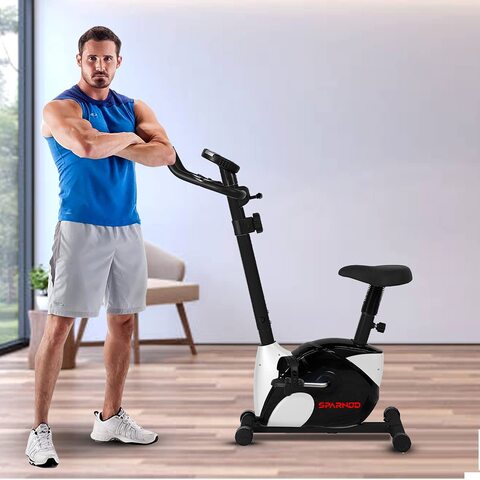 Sparnod Fitness SUB-52 Upright Bike for Home Gym LCD Display, Height Adjustable Seat, Compact design - Perfect Cardio Exercise Cycle Machine for Small Spaces