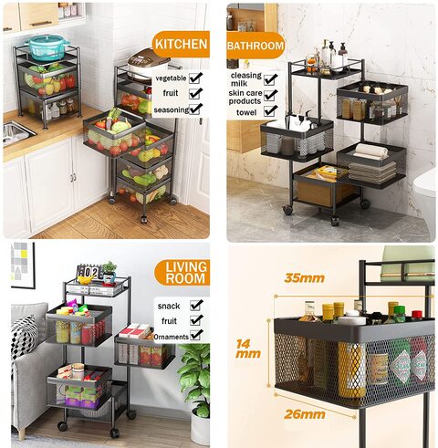 4-Layer Square Kitchen Shelf Multifunctional Storage Rack