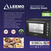 Leemo 100L Electric Oven Leo-P100RCG With Convection/Rotisserie/Grill/12 Cooking Function/Lamp/Double Glass Door/2 Bake Tray